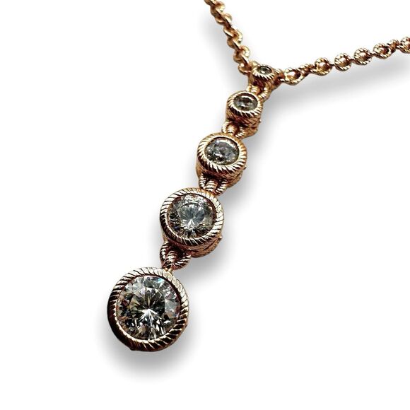 ROSE GOLD Vermeil Sterling Silver Boho CZ Y-Drop Pendant Layering 925 Necklace - Picture 1 of 6